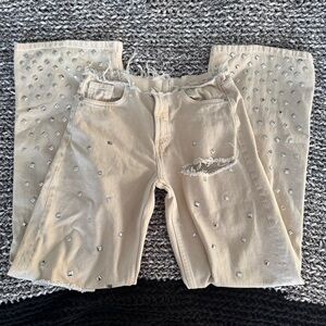 Zara Beige Studded Straight Leg Jeans